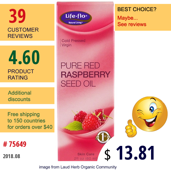 Life Flo Health, Pure Red Raspberry Seed Oil, 2 Fl Oz (60 Ml)
