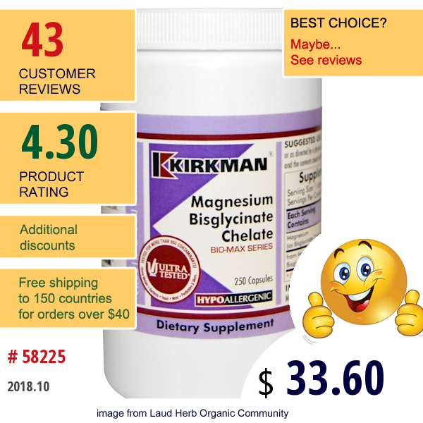 Kirkman Labs, Magnesium Bisglycinate Chelate, Bio-Max Series, 250 Capsules