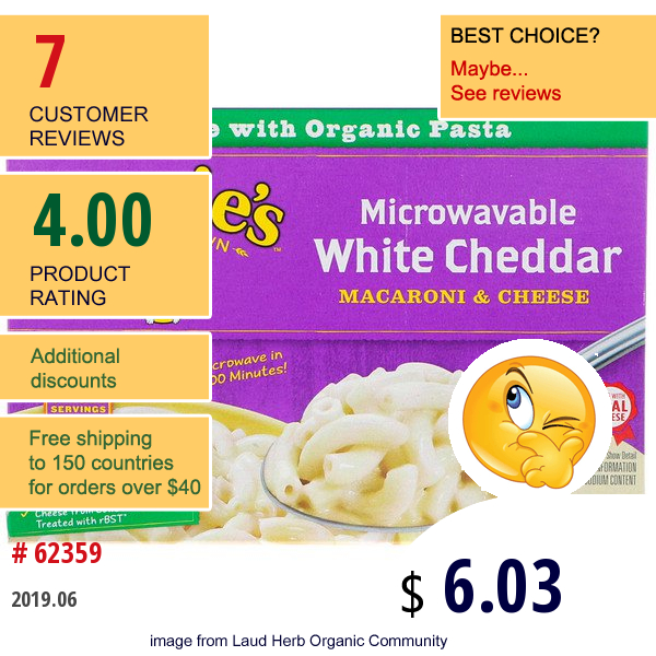 Annies Homegrown, Organic Microwavable Macaroni & Cheese, White Cheddar, 5 Packets, 2.15 Oz (61 G) Each