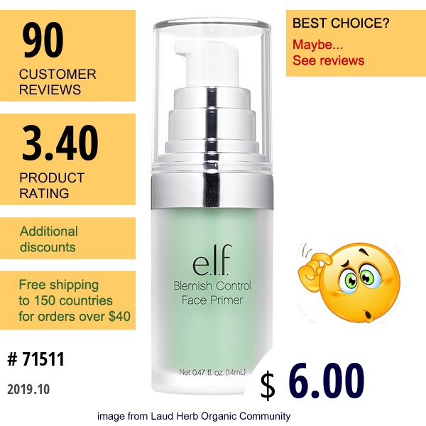 E.l.f., Blemish Control Face Primer, Clear, 0.47 Fl Oz (14 Ml)