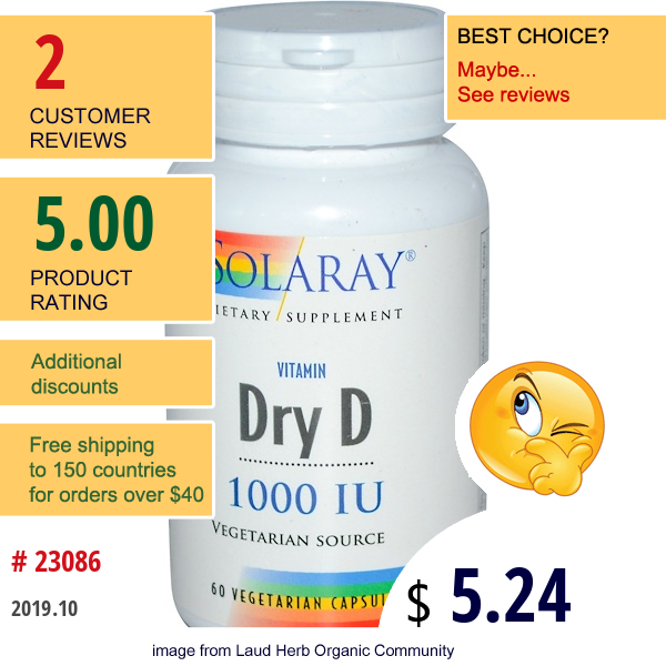Solaray, Dry D, Vitamin, 1000 Iu, 60 Veggie Caps  