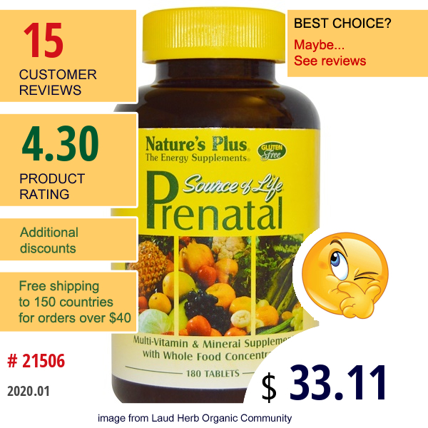 Nature'S Plus, Source Of Life, Prenatal, 180 Tablets  