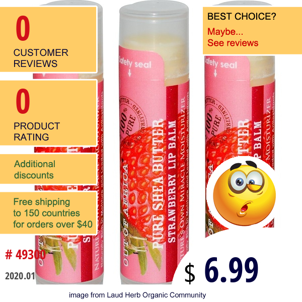 Out Of Africa, Pure Shea Butter Lip Balm, Strawberry, 3 Pack, 0.15 Oz (4 G) Each  