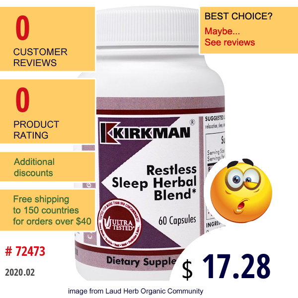 Kirkman Labs, Restless Sleep Herbal Blend , 60 Capsules  