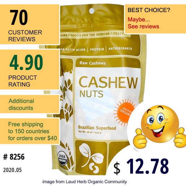Navitas Organics, Certified Organic Raw Cashew Nuts, 16 Oz (454 G)  