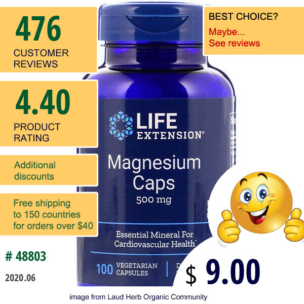 Life Extension, Magnesium Caps, 500 Mg, 100 Vegetarian Capsules