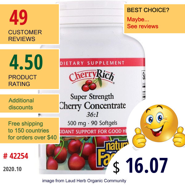 Natural Factors, Cherryrich, Super Strength Cherry Concentrate, 500 Mg, 90 Softgels