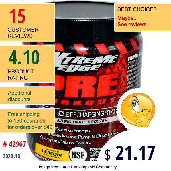 Bluebonnet Nutrition, Extreme Edge, Pre Workout, Muscle Recharging Stack, Savage Lemon Flavor, 0.66 Lbs (300 G)  