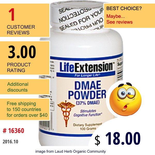 Life Extension, Dmae Powder, 100 G Life Extension, Dmae Powder, 100 G
