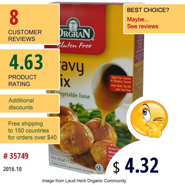 Orgran, Gluten Free Gravy Mix, All Vegetable Base, 7.2 Oz (200 G)  