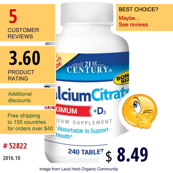 21St Century, Calciumcitrate, Maximum, +D3, 240 Tablets