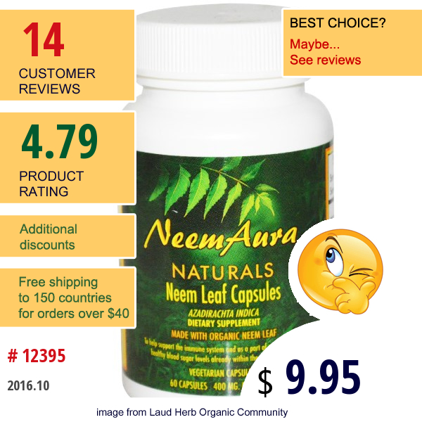 Neemaura Naturals Inc, Neem Leaf Capsules, 400 Mg, 60 Capsules