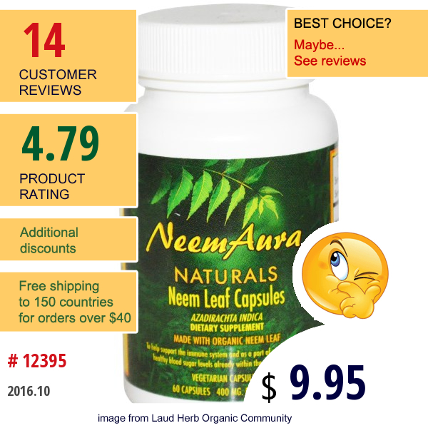 Neemaura Naturals Inc, Neem Leaf Capsules, 400 Mg, 60 Capsules Neemaura Naturals Inc, Neem Leaf Capsules, 400 Mg, 60 Capsules