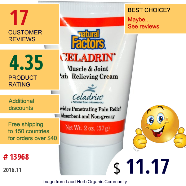 Natural Factors, Celadrin, Muscle & Joint Pain Relieving Cream, 2 Oz (57 G)  