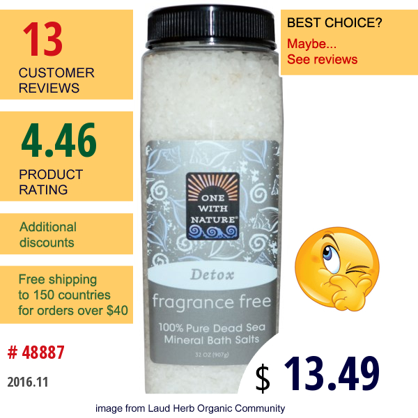 One With Nature, Dead Sea Mineral Bath Salts, Fragrance Free, 32 Oz (907 G)