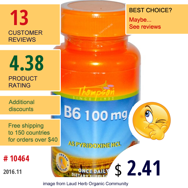 Thompson, B6, 100 Mg, 60 Tablets