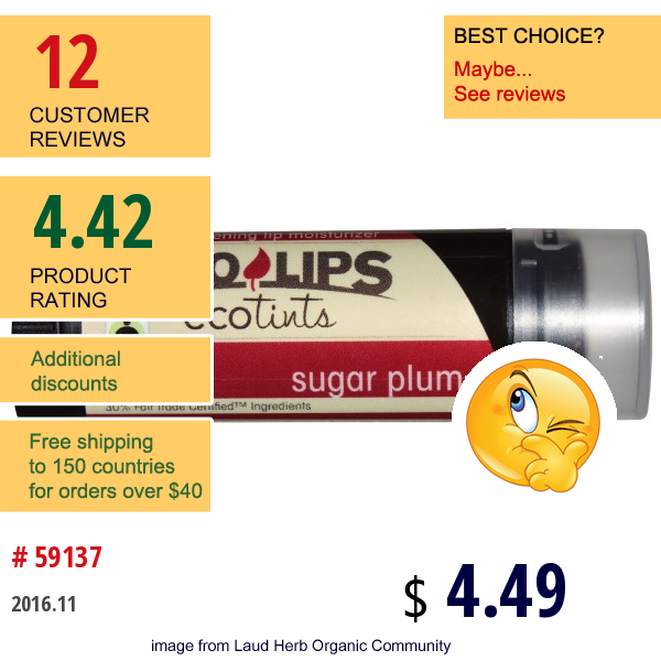 Eco Lips Inc., Ecotints, Lip Moisturizer, Sugar Plum, .15 Oz (4.25 G)