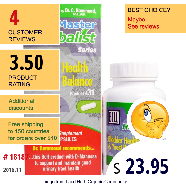 Bell Lifestyle, Master Herbalist Series, Bladder Health & Yeast Balance, 60 Capsules