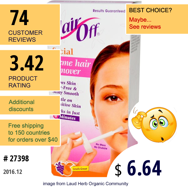 Hairoff, Facial, Cream Hair Remover, 1.8 Oz (51 G)