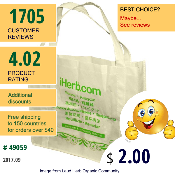 Iherb Goods, Eco-Friendly Grocery Tote Bag, 1 Bag  
