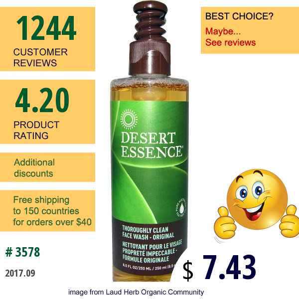 Desert Essence, Thoroughly Clean Face Wash - Original, 8.5 Fl Oz (250 Ml)