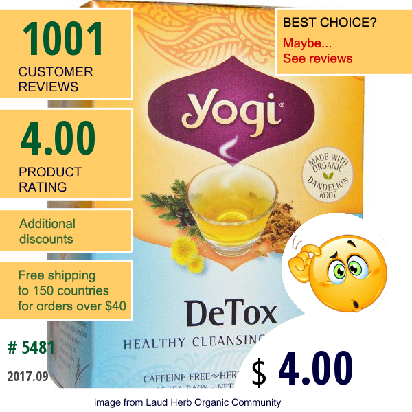 Yogi Tea, Detox, Caffeine Free, 16 Tea Bags, 1.02 Oz (29 G)