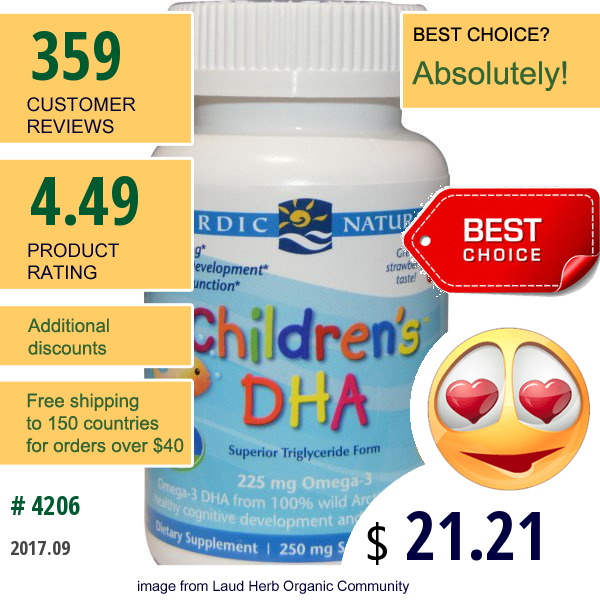 Nordic Naturals, Childrens Dha, Strawberry, 250 Mg, 180 Soft Gels