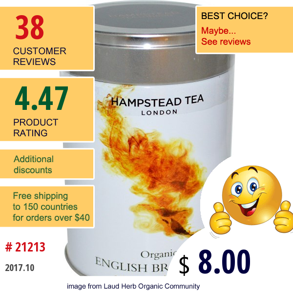 Hampstead Tea, Organic, English Breakfast, 3.53 Oz (100 G)
