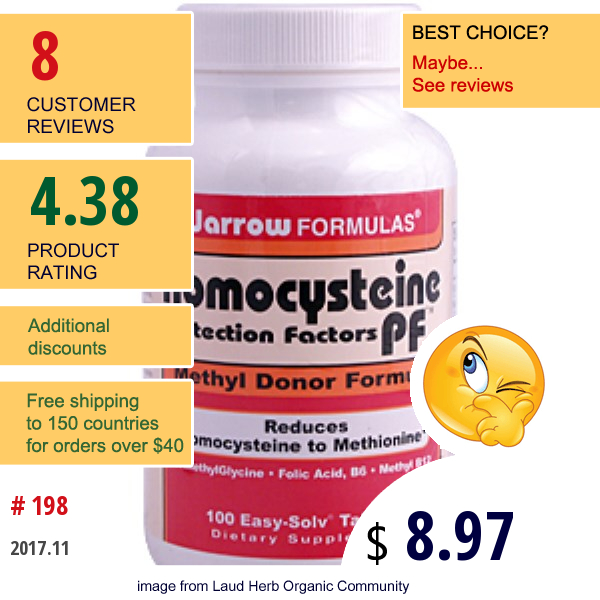 Jarrow Formulas, Homocysteine Pf, 100 Easy-Solv Tablets  