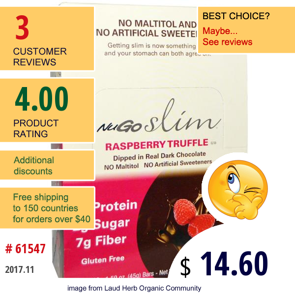 Nugo Nutrition, Slim, Raspberry Truffle Bars, 12 Bars, 1.59 Oz (45 G) Each  