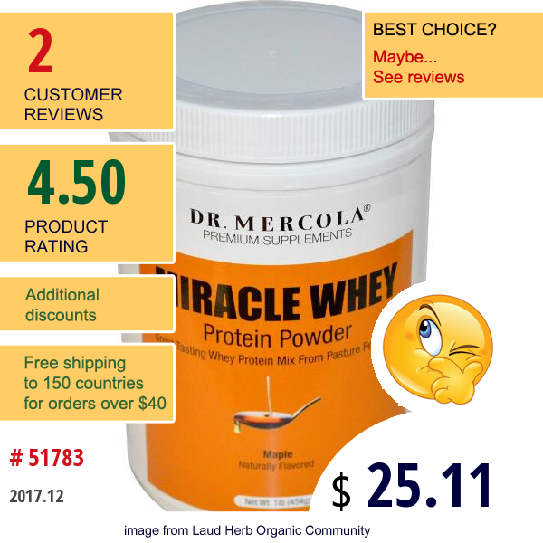 Dr. Mercola, Premium Supplements, Miracle Whey Protein Powder, Maple, 1 Lb (454 G)  