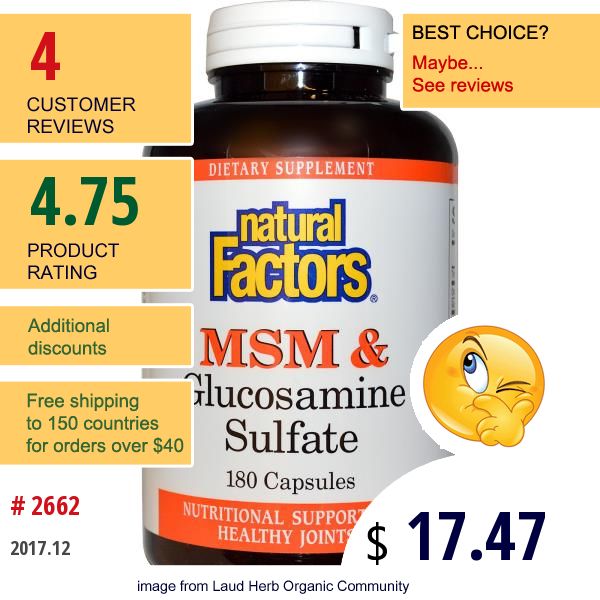 Natural Factors, Msm & Glucosamine Sulfate, 180 Capsules  