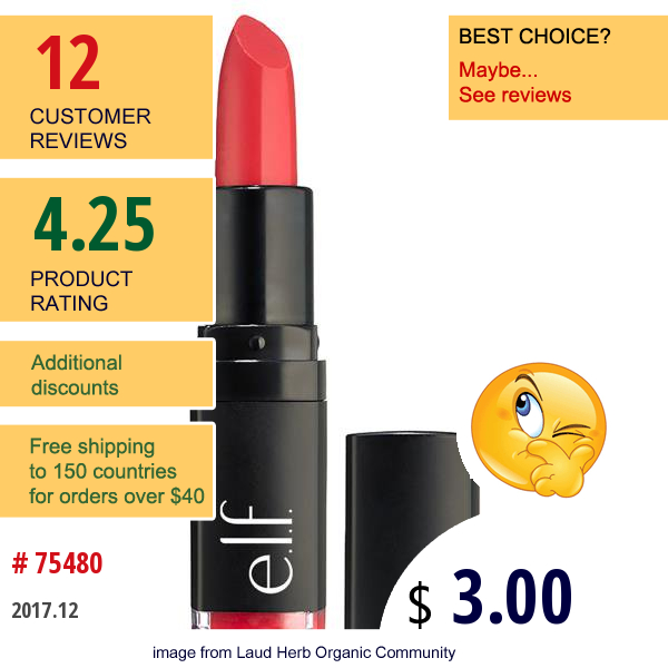 E.l.f. Cosmetics, Velvet Matte, Lipstick, Flirty Flamingo, 0.14 Oz (4.1 G)