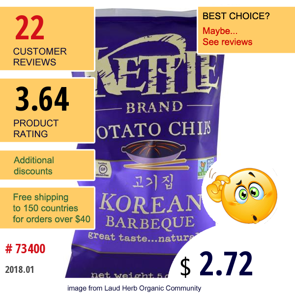 Kettle Foods, Potato Chips, Korean Barbeque, 5 Oz (142 G)