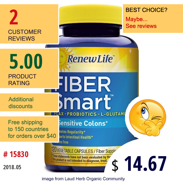 Renew Life, Fibersmart, 120 Vegetable Capsules