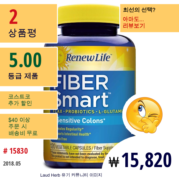 Renew Life, Fibersmart, 120 베지 캡