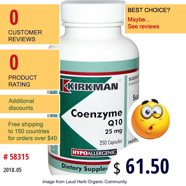Kirkman Labs, Coenzyme Q10, 25 Mg, 250 Capsules   