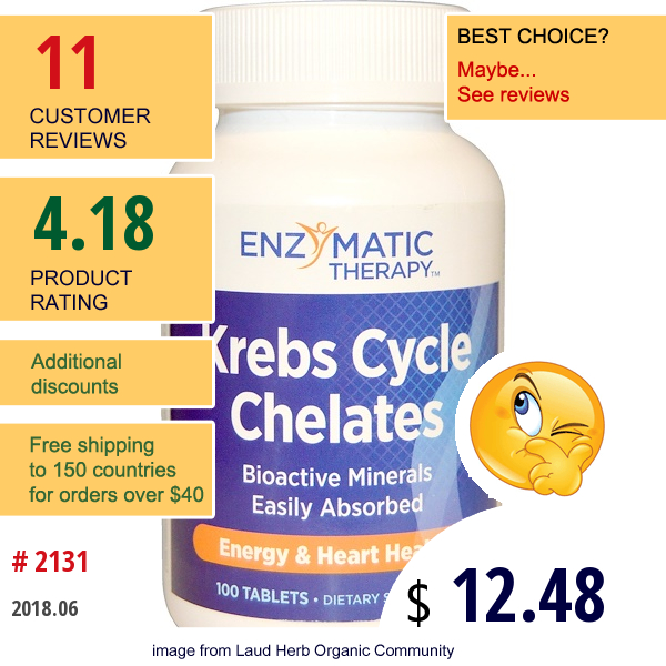 Enzymatic Therapy, Krebs Cycle Chelates, 100 Tablets  