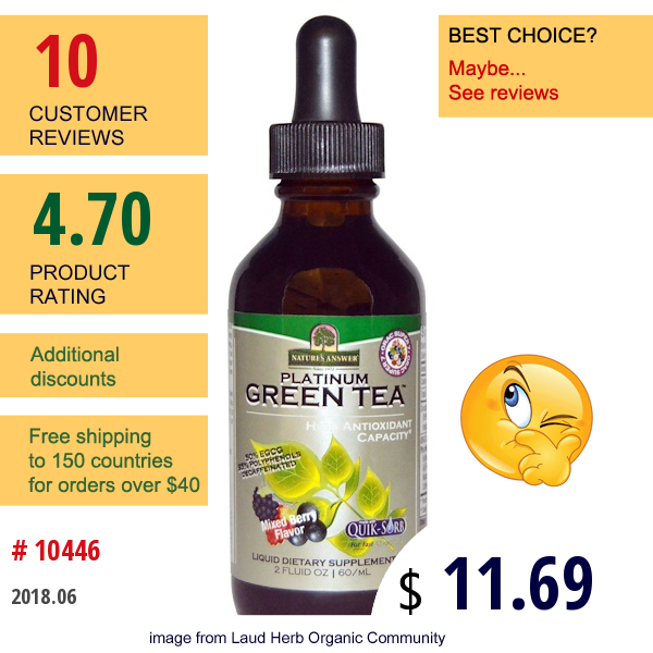 Natures Answer, Platinum Green Tea, High Antioxidant, Mixed Berry Flavor, 2 Fl Oz (60 Ml)