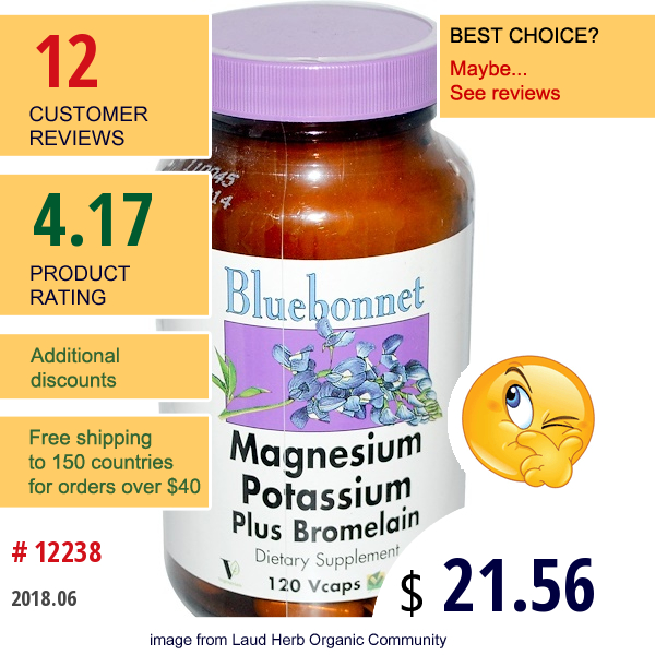 Bluebonnet Nutrition, Magnesium Potassium Plus Bromelain, 120 Vcaps