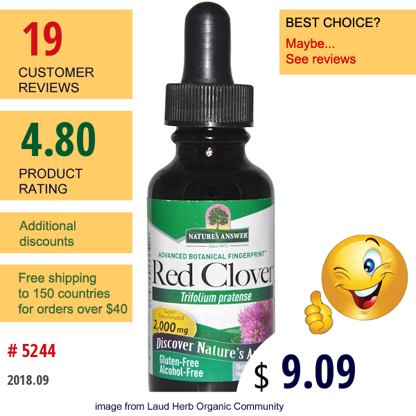 Natures Answer, Red Clover, Alcohol-Free, 2,000 Mg, 1 Fl Oz (30 Ml)