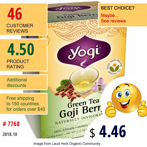 Yogi Tea, Green Tea Goji Berry, 16 Tea Bags, 1.12 Oz (32 G)  