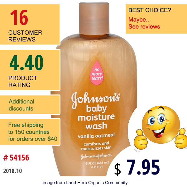 Johnsons, Baby Moisture Wash, Vanilla Oatmeal, 15 Fl Oz (443 Ml)  
