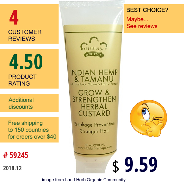 Nubian Heritage, Grow & Strengthen Herbal Custard, Indian Hemp & Tamanu,  8 Fl Oz (238 Ml)  