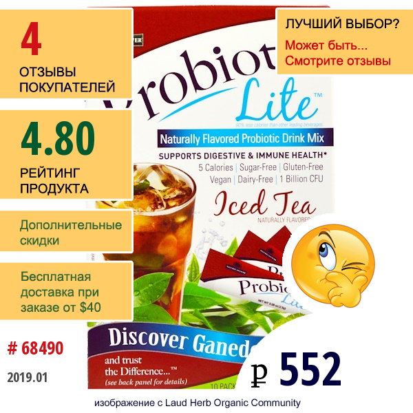 Natures Answer, Пробиотик Лайт, Холодный Чай, 10 Пакетов, 0,88 Унции (25 Г)  