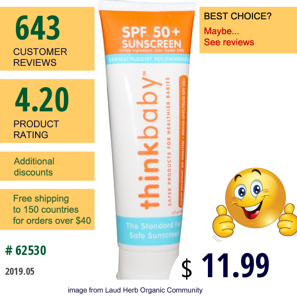 Think, Thinkbaby, Sunscreen Spf 50+, 3 Fl Oz (89 Ml)