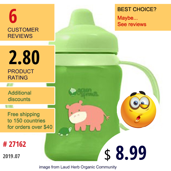 I Play , Green Sprouts, Green Non-Spill Sippy Cup, 3-24 Months, 6 Oz (180 Ml)  