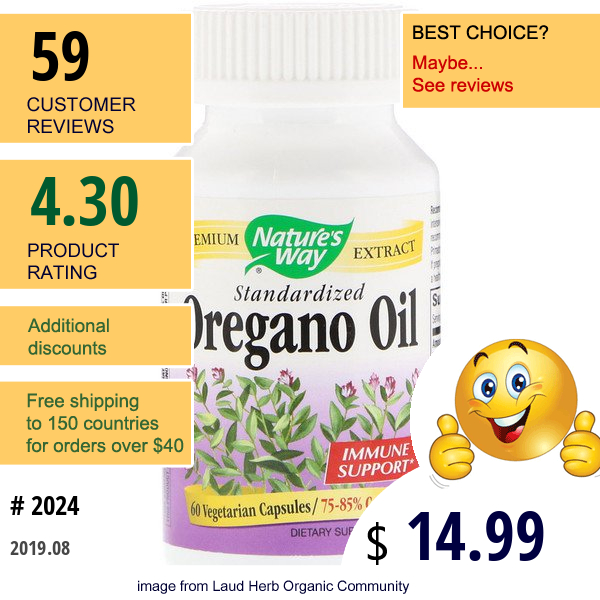Nature'S Way, Oregano Oil, Standardized, 60 Vegetarian Capsules Nature'S Way, Oregano Oil, Standardized, 60 Vegetarian Capsules