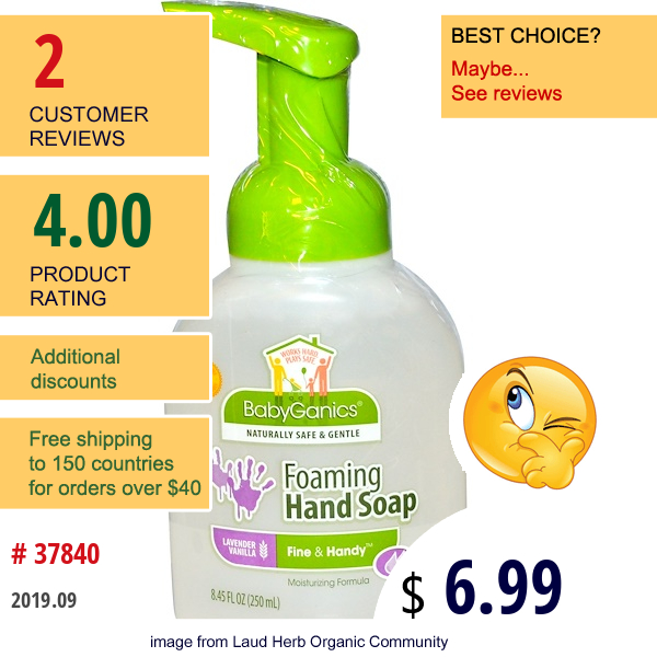 Babyganics, Fine & Handy, Foaming Hand Soap, Lavender Vanilla, 8.45 Fl Oz (250 Ml)  