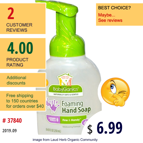 Babyganics, Fine & Handy, Foaming Hand Soap, Lavender Vanilla, 8.45 Fl Oz (250 Ml) Babyganics, Fine & Handy, Foaming Hand Soap, Lavender Vanilla, 8.45 Fl Oz (250 Ml)
